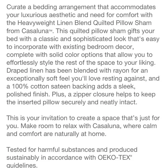 CASALUNA NEW linen blend quilt pillow sham -natural -standard - Picture 6 of 7